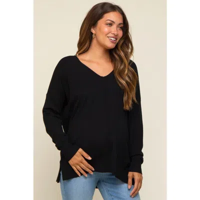 Pinkblush Long Sleeve Side Slit Sweater In Black