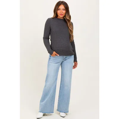 Pinkblush Low Rise Wide Leg Raw Cut Hem Maternity Jeans In Blue