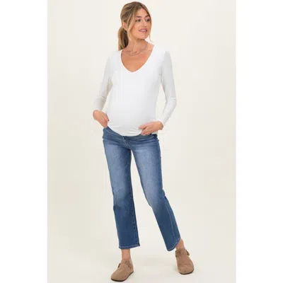 Pinkblush Medium Wash Ankle Straight Leg Maternity Jeans In Blue
