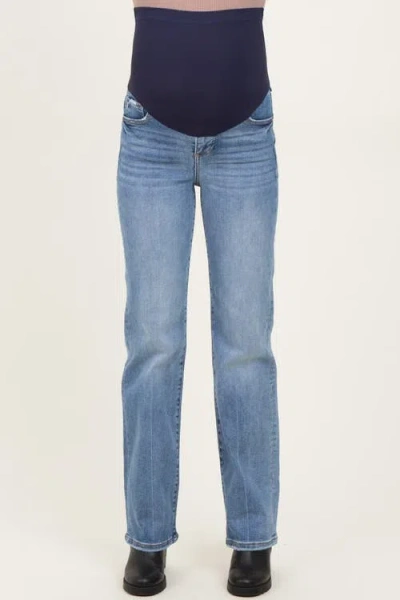 Pinkblush Medium Wash Straight Leg Maternity Jeans In Blue