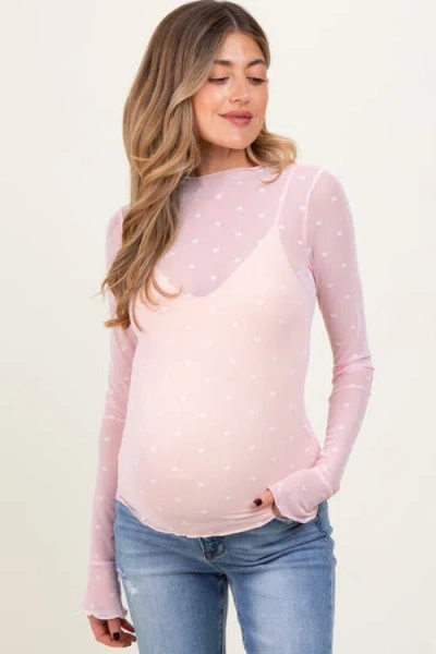 Pinkblush Mesh Heart High Neck Long Sleeve Top In Multi
