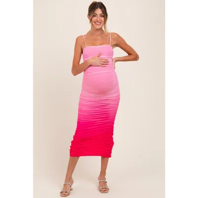 Pinkblush Mesh Ombre Ruched Midi Dress