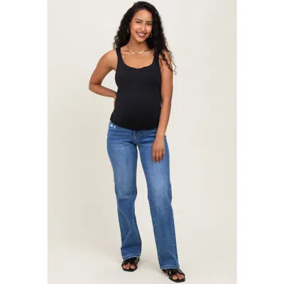 Pinkblush Mid Rise Full Length Straight Leg Maternity Jeans In Blue