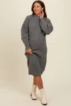 Pinkblush Mock Neck Bubble Sleeve Midi Sweater Dress In Gray