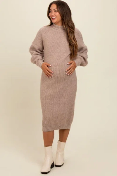 Pinkblush Mock Neck Bubble Sleeve Midi Sweater Dress In Neutral