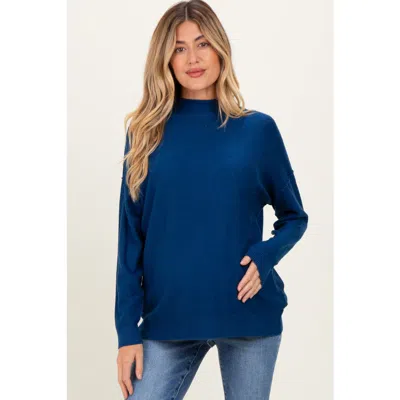 Pinkblush Mock Neck Exposed Seam Sweater In Blue