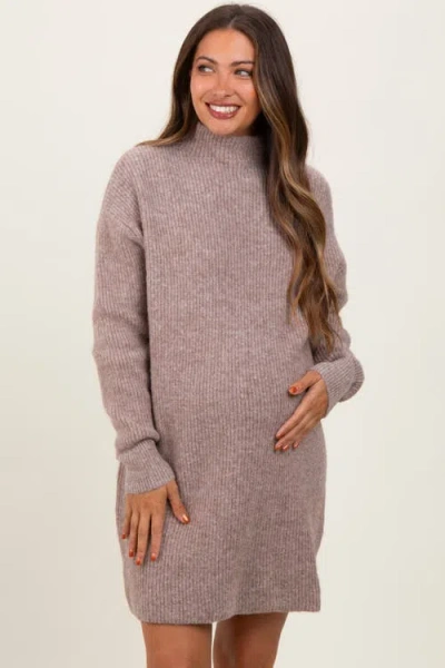Pinkblush Mock Neck Mini Sweater Dress In Brown