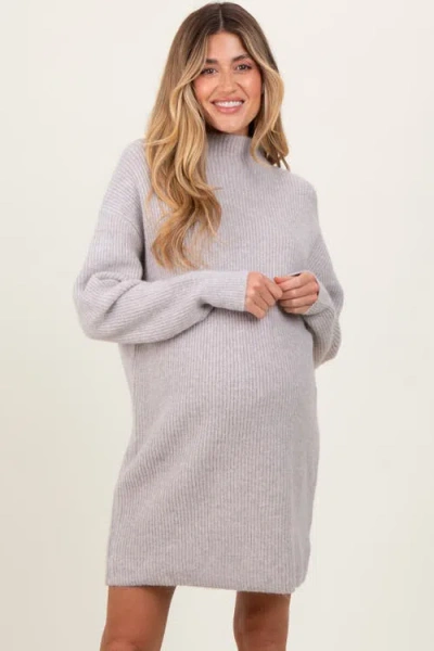 Pinkblush Mock Neck Mini Sweater Dress In Gray