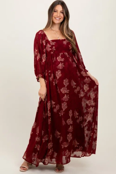 Pinkblush Multi Floral Textured Peasant Babydoll Maxi Dress In Red