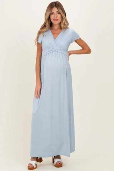 Pinkblush Navy Draped Maternity/nursing Maxi Dress In Blue