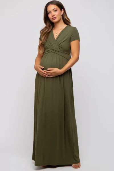 Pinkblush Navy Draped Maternity/nursing Maxi Dress In Green