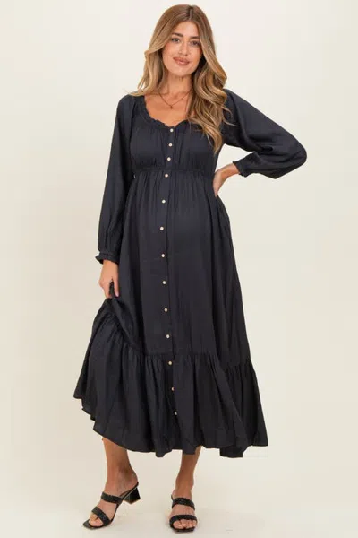 Pinkblush Off Shoulder Button Accent Maxi Dress In Black