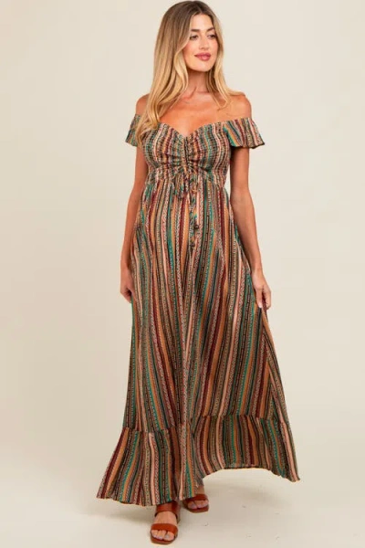 Pinkblush Off Shoulder Cinched Maxi Dress In Multi