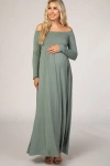 Pinkblush Off Shoulder Long Sleeve Maxi Dress In Green