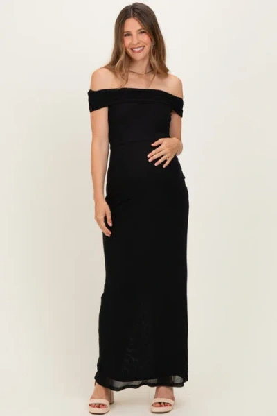 Pinkblush Off Shoulder Mesh Maxi Dress In Black