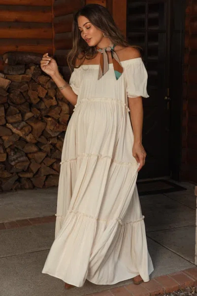 Pinkblush Off Shoulder Ruffle Tiered Maxi Dress In Neutral