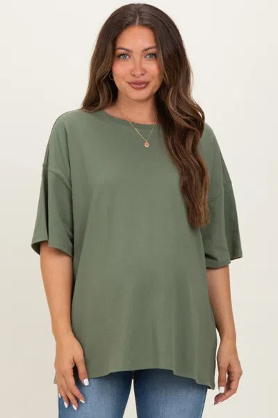 Pinkblush Olive Cotton Oversized Tee In Light Olive