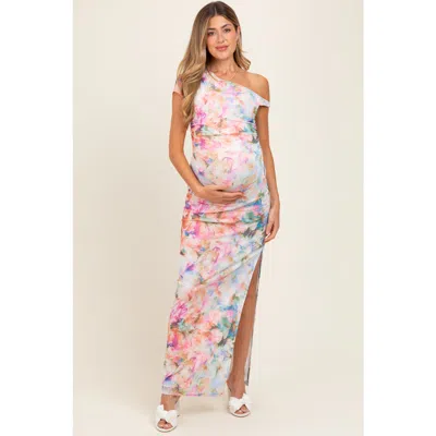 Pinkblush One Shoulder Side Slit Maxi Dress In Multi