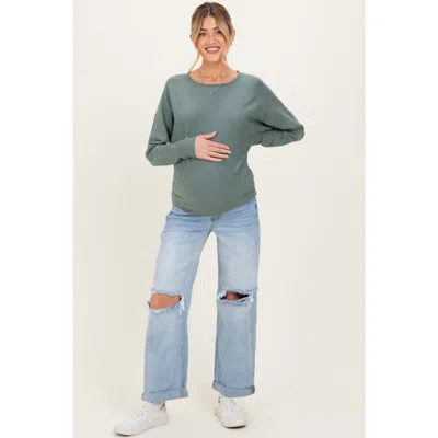Pinkblush Open Knee Cuffed Boyfriend Fit Maternity Jeans In Light Blue