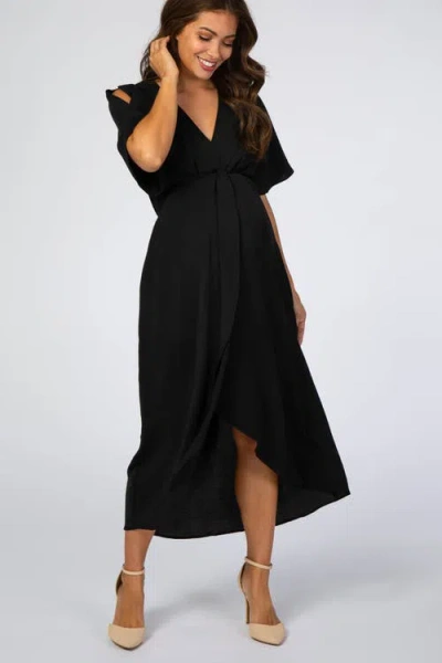 Pinkblush Open Sleeve Wrap Midi Dress In Black