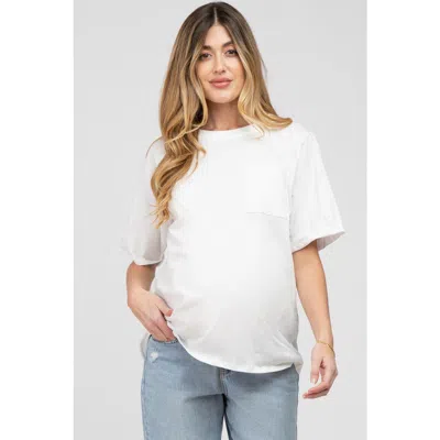 Pinkblush Oversized Pocket Front Short Sleeve Top In White