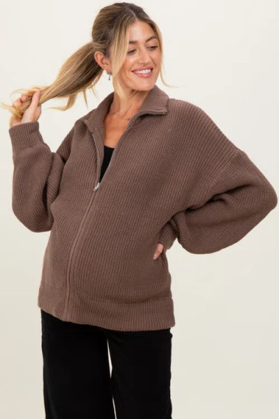 Pinkblush Oversized Zip Up Cardigan In Brown