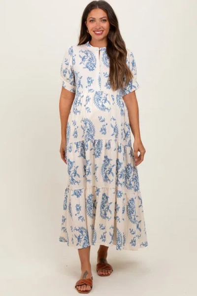 Pinkblush Paisley Button Up Tiered Maxi Dress In White