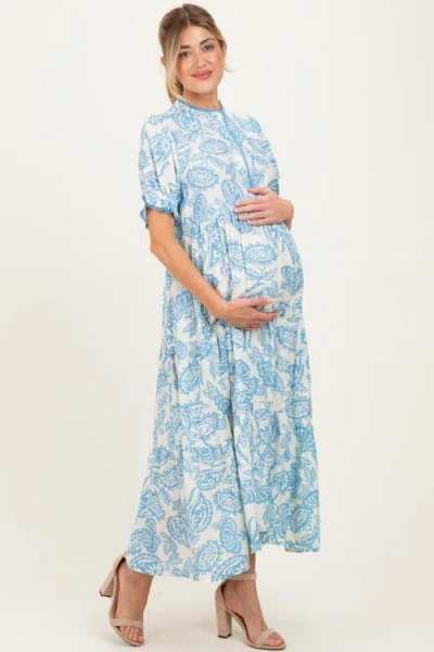 Pinkblush Paisley Print Tiered Midi Dress In Blue