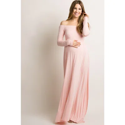 Pinkblush Petite Solid Off Shoulder Maxi Dress