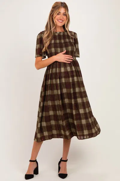 Pinkblush Plaid Smocked Midi Dress In Green