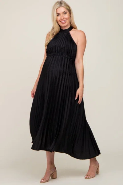 Pinkblush Pleated Halter Dress In Black