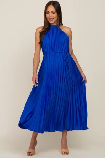 Pinkblush Pleated Halter Dress In Blue