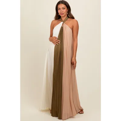 Pinkblush Pleated Halter Neck Maxi Dress In Multi