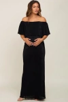 Pinkblush Pleated Ruffle Off Shoulder Maxi Dress In Black