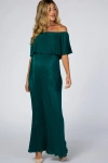 Pinkblush Pleated Ruffle Off Shoulder Maxi Dress In Green