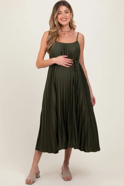 Pinkblush Pleated Sash Tie Midi Dress In Black