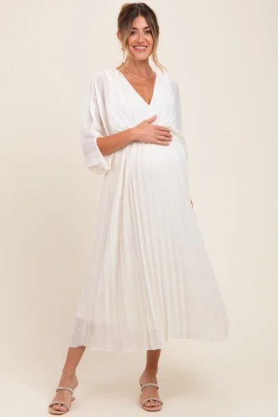 Pinkblush Pleated V Neck Maxi Dress In White