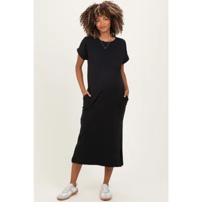 Pinkblush Pocket Front Midi T-shirt Dress In Black