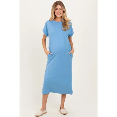 Pinkblush Pocket Front Midi T-shirt Dress In Blue