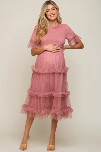 Pinkblush Polka Dot Tulle Smocked Midi Dress