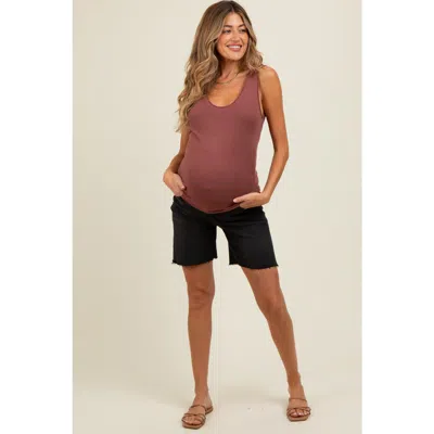 Pinkblush Raw Cut Hem Mid Length Maternity Denim Shorts In Multi