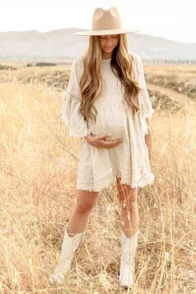 Pinkblush Raw Edge Bell Sleeve Babydoll Dress In Neutral
