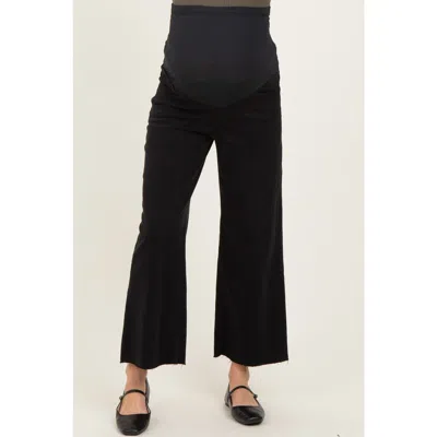 Pinkblush Raw Hem Crop Wide Leg Maternity Jeans In Black