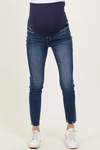 Pinkblush Raw Hem Cropped Skinny Maternity Jeans In Blue
