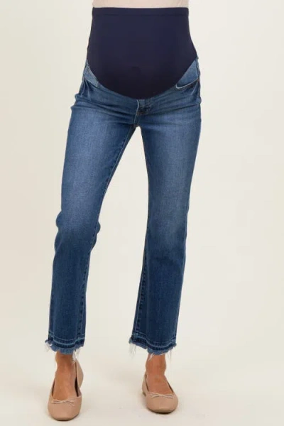 Pinkblush Released Hem Cropped Straight Leg Maternity Jeans In Blue