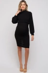 Pinkblush Rib Knit Mock Neck Mock Neck Nursing Dress In Black