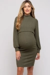 Pinkblush Rib Knit Mock Neck Mock Neck Nursing Dress In Green