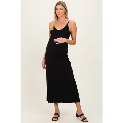 Pinkblush Rib Knit Sleeveless Maxi Dress In Black