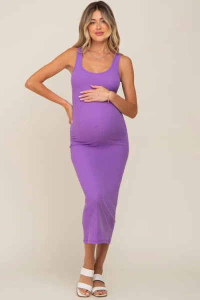 Pinkblush Ribbed Basic Maxi Dress In Purple