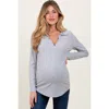 Pinkblush Ribbed Collared Long Sleeve Top In Gray